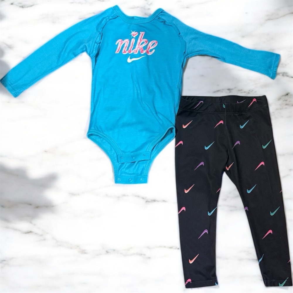 Nike Baby Blue Bodysuit and Black Leggings Set